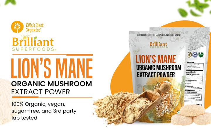 Ellie's Best Lions Mane powder mixing smoothly into tea or juice.