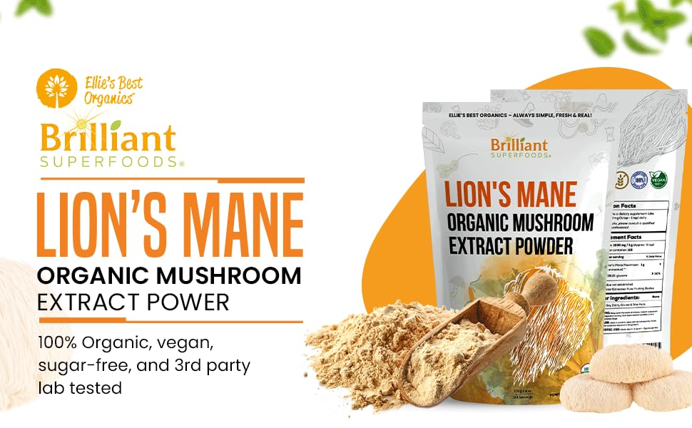 Ellie's Best Lions Mane powder mixing smoothly into tea or juice.