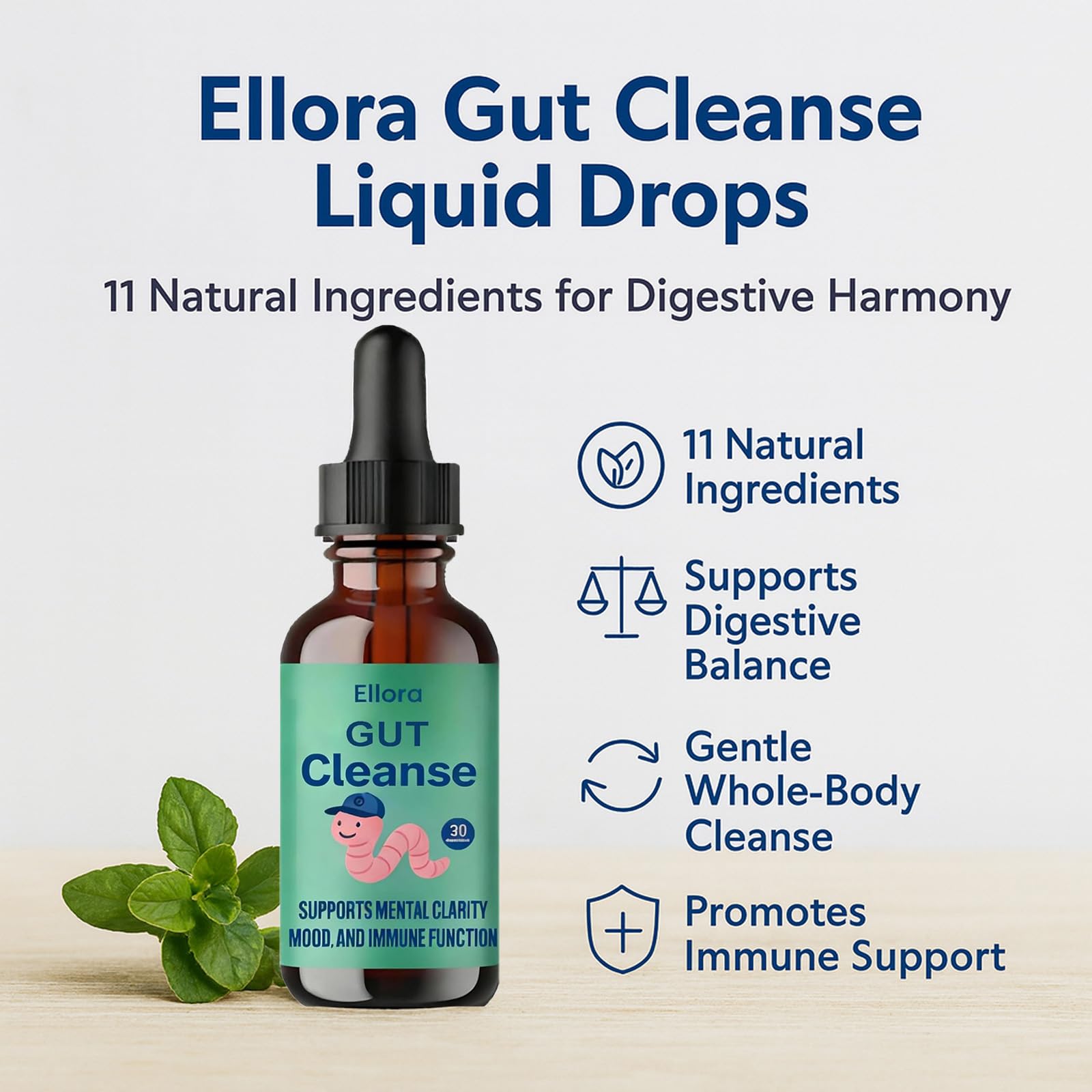 ELLORA Gut Cleanse ingredients collection showing the 11-herb formula.