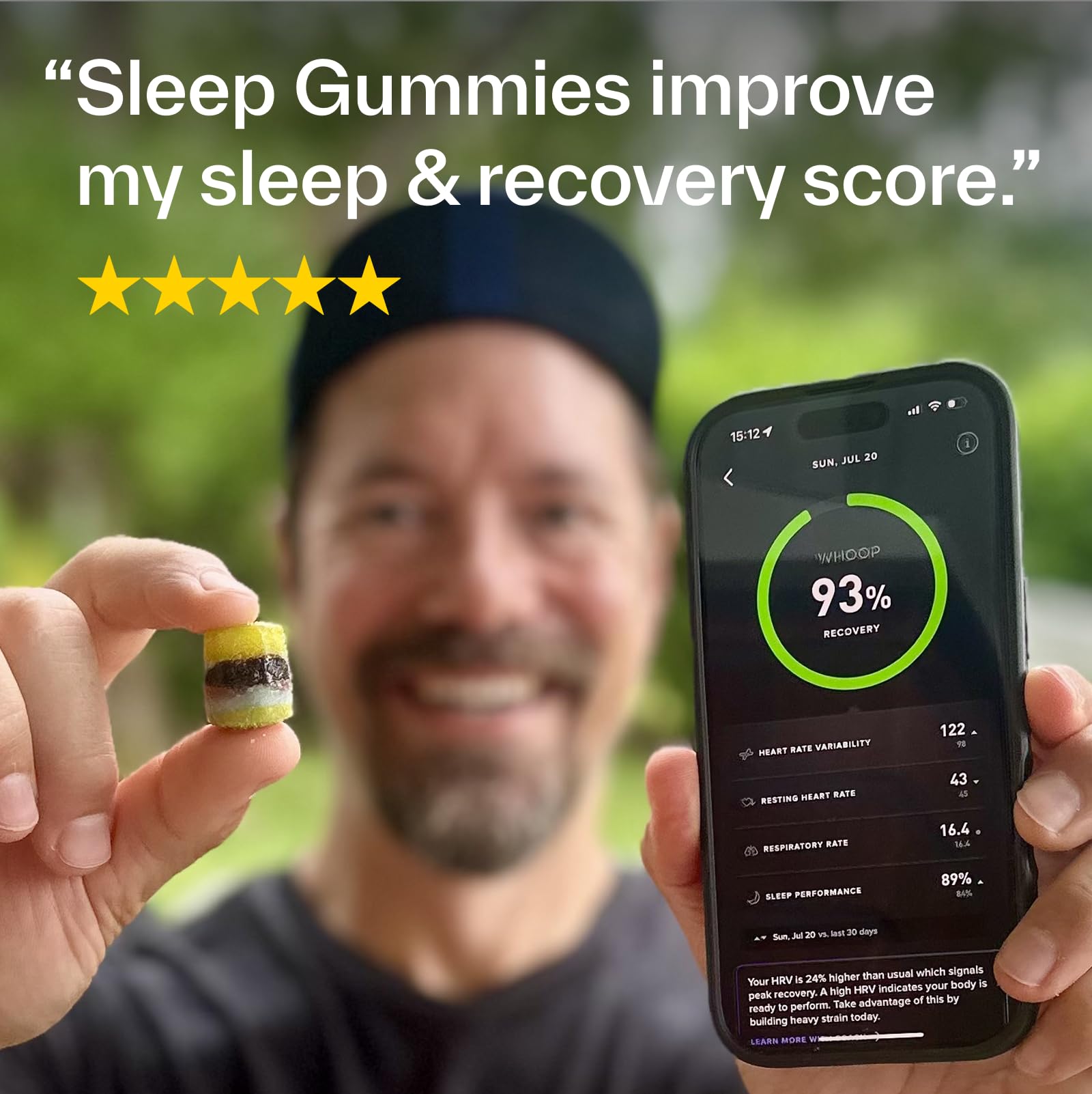 Gummy close-up of Elo Health sleep product with berry flavor appeal.
