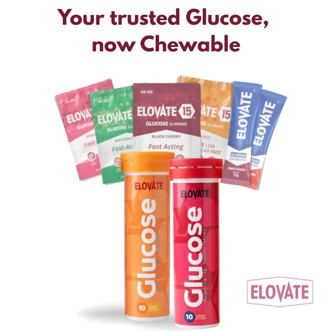 ELOVATE glucose tablets on a desk, ready during study or work.
