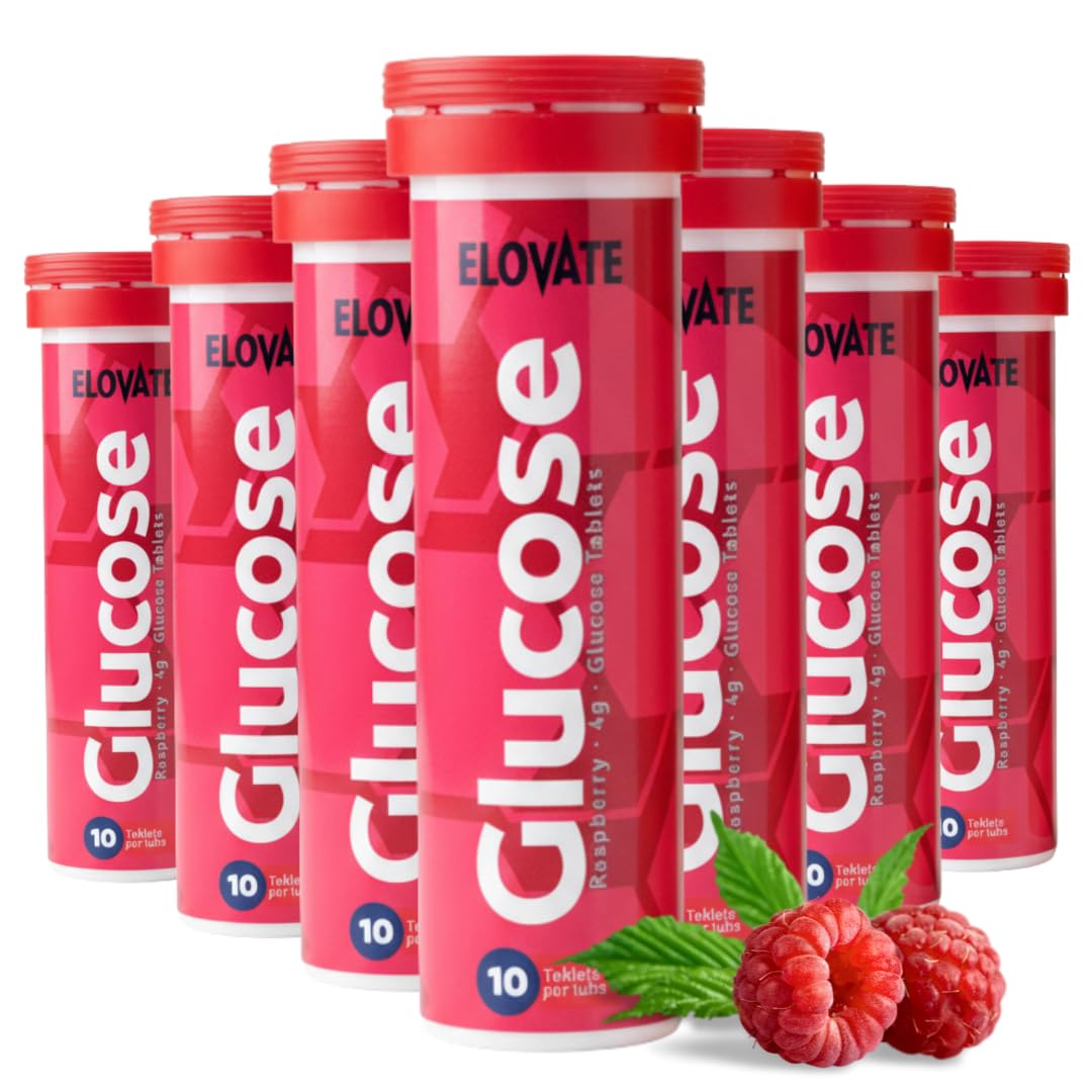 ELOVATE Raspberry glucose tablets in a tube ready for quick energy on the go.