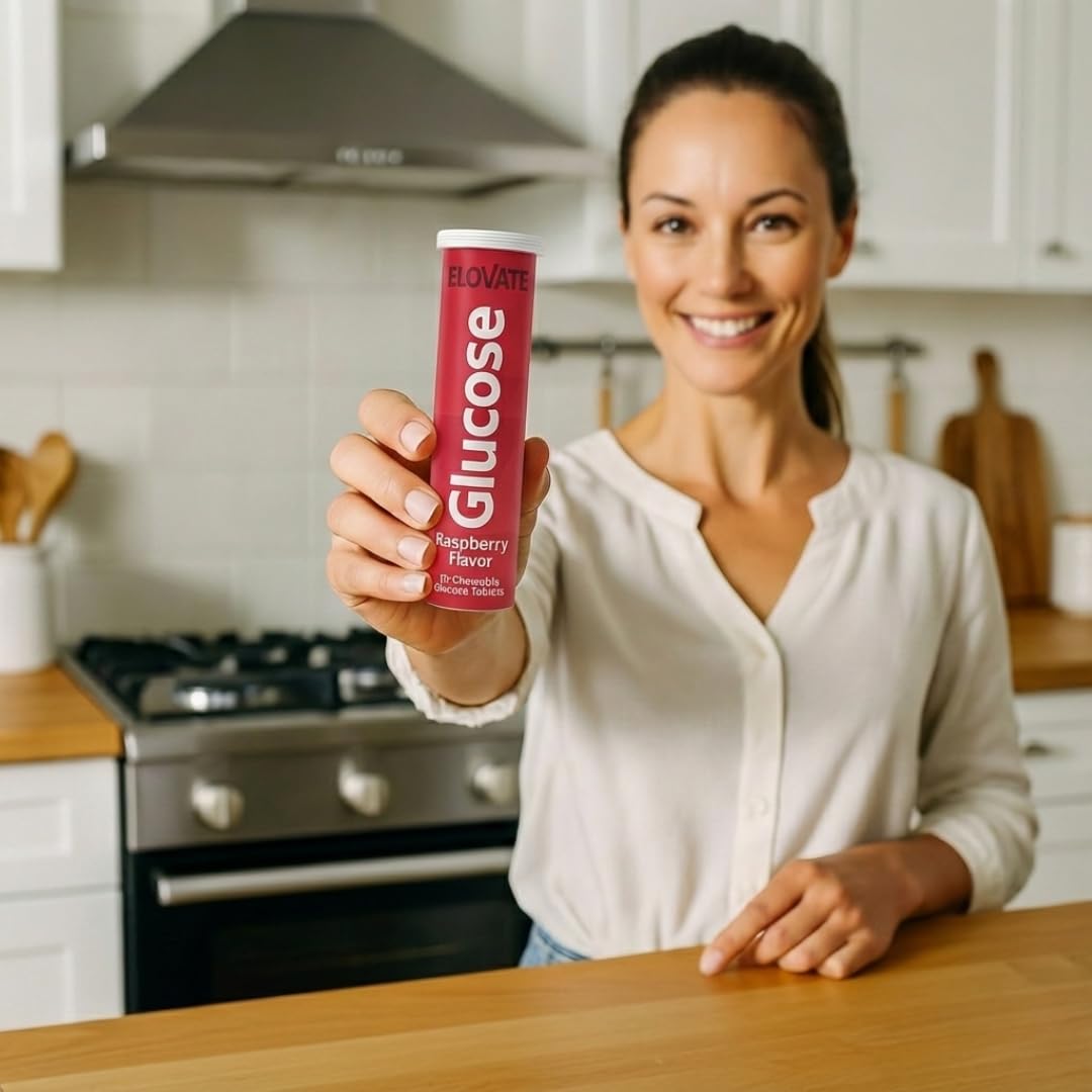 ELOVATE glucose tablets tube dispensing for fast, mess-free use.