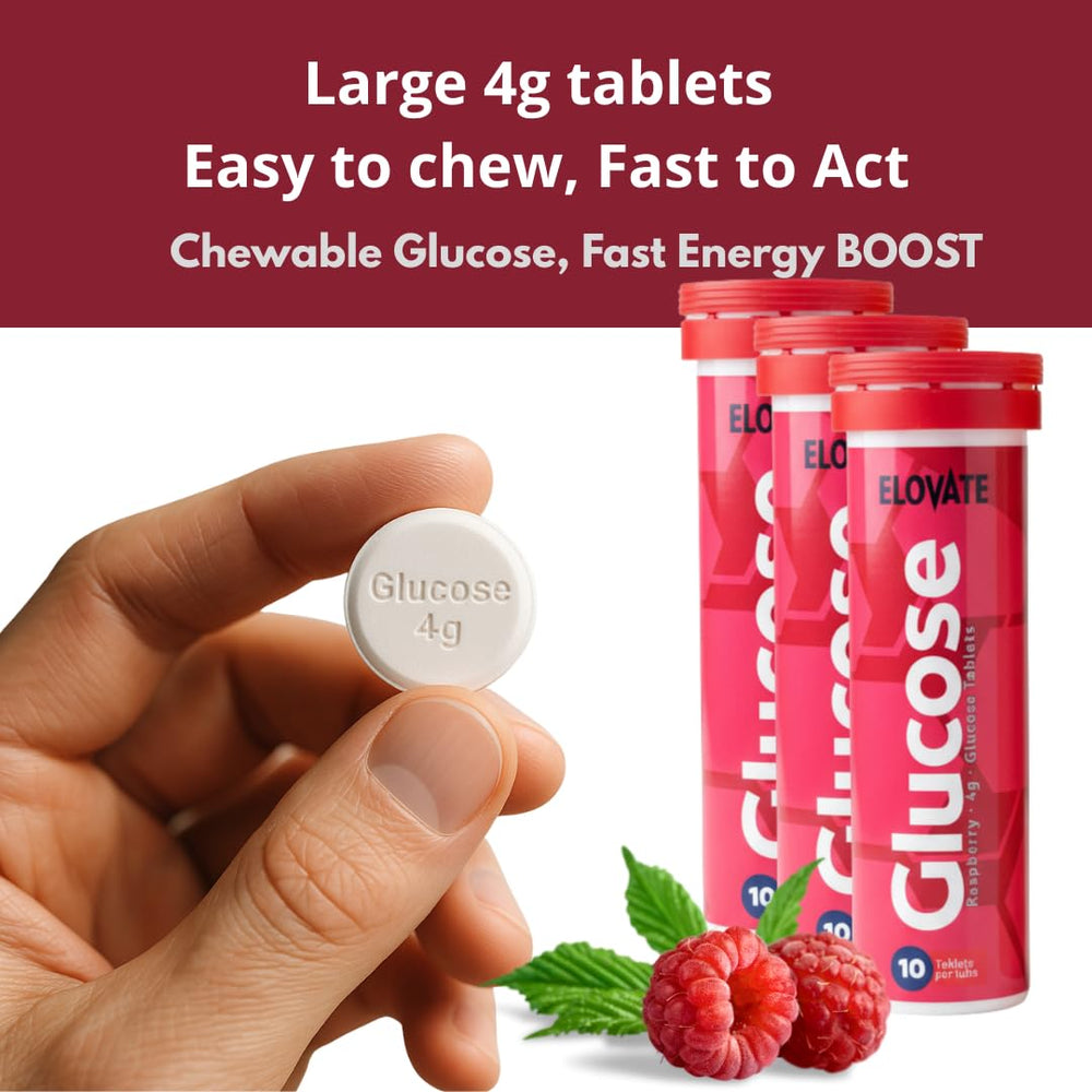 ELOVATE tube packaging shown for portable glucose on the go