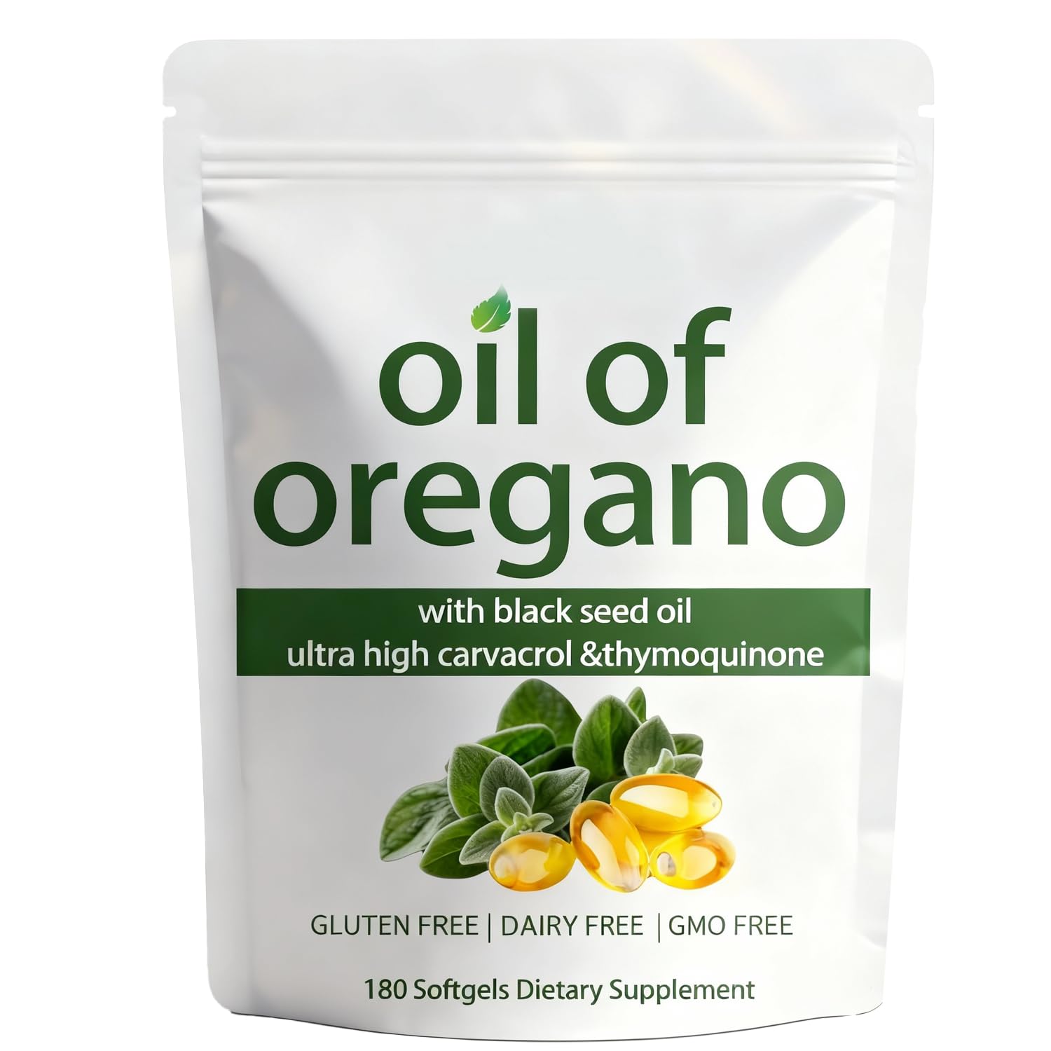Elunara Oil of Oregano Softgels bottle front, convenient daily wellness for busy days.