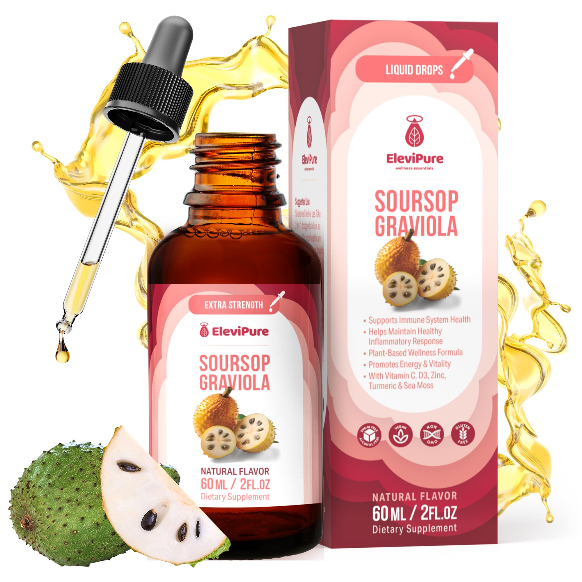 ElviPure Soursop bottle pour enables quick, precise daily dosing.