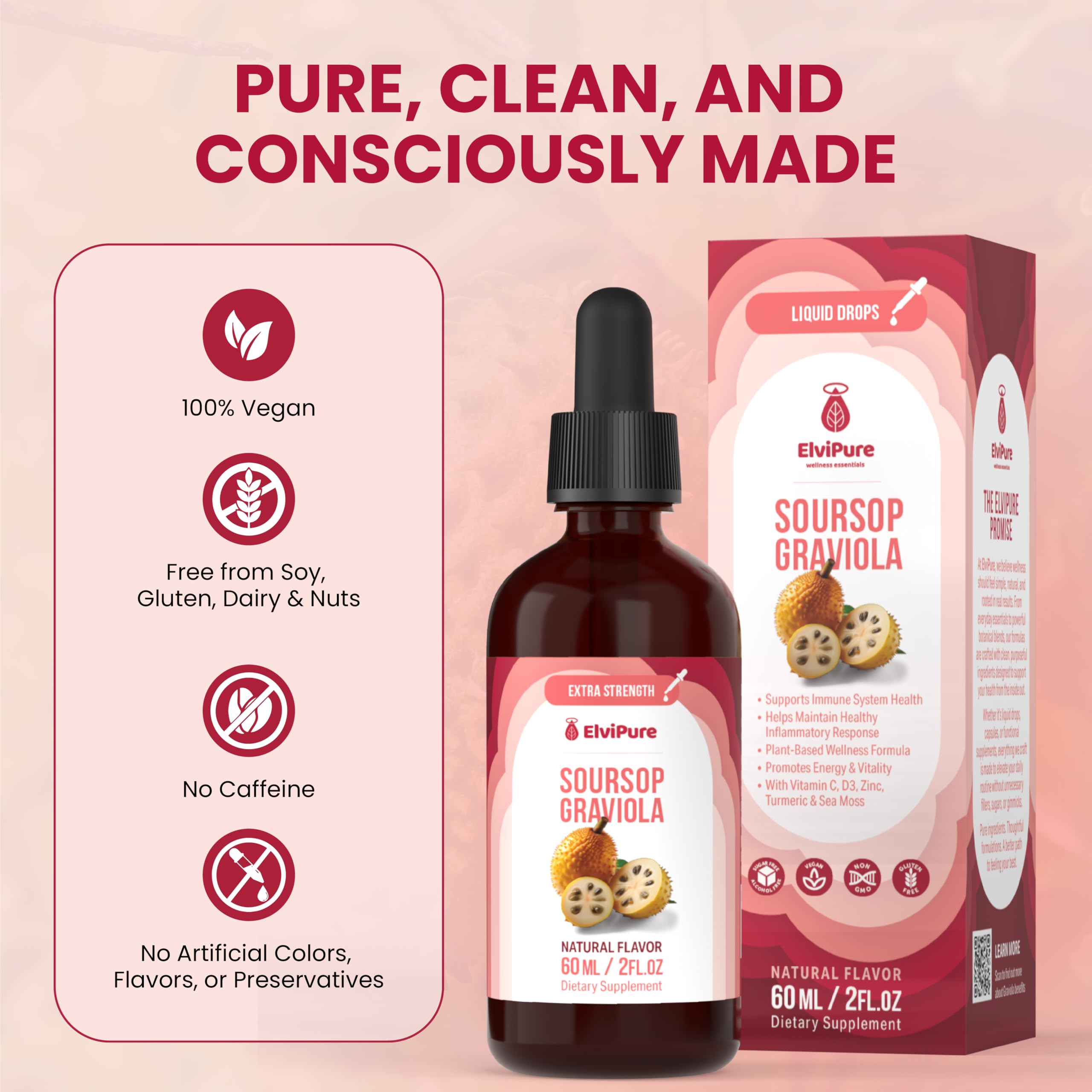 ElviPure Soursop ingredients sea moss emphasize the plant-powered blend.