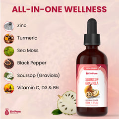 ElviPure Soursop liquid dropper for easy sublingual dosing or mixing.