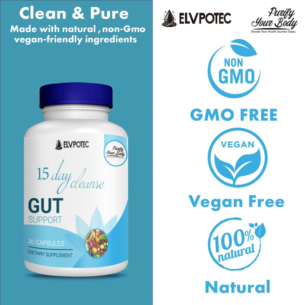ELVPOTEC 15 Day Cleanse plan visual emphasizing daily dosing.