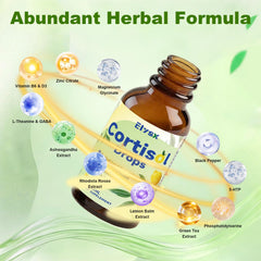 Elysx Cortisol Drops bottle with glass scene promoting relaxation.