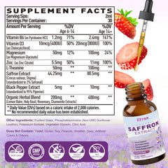 Elysx liposomal saffron dropper dispense highlights precise dosing for kids and adults