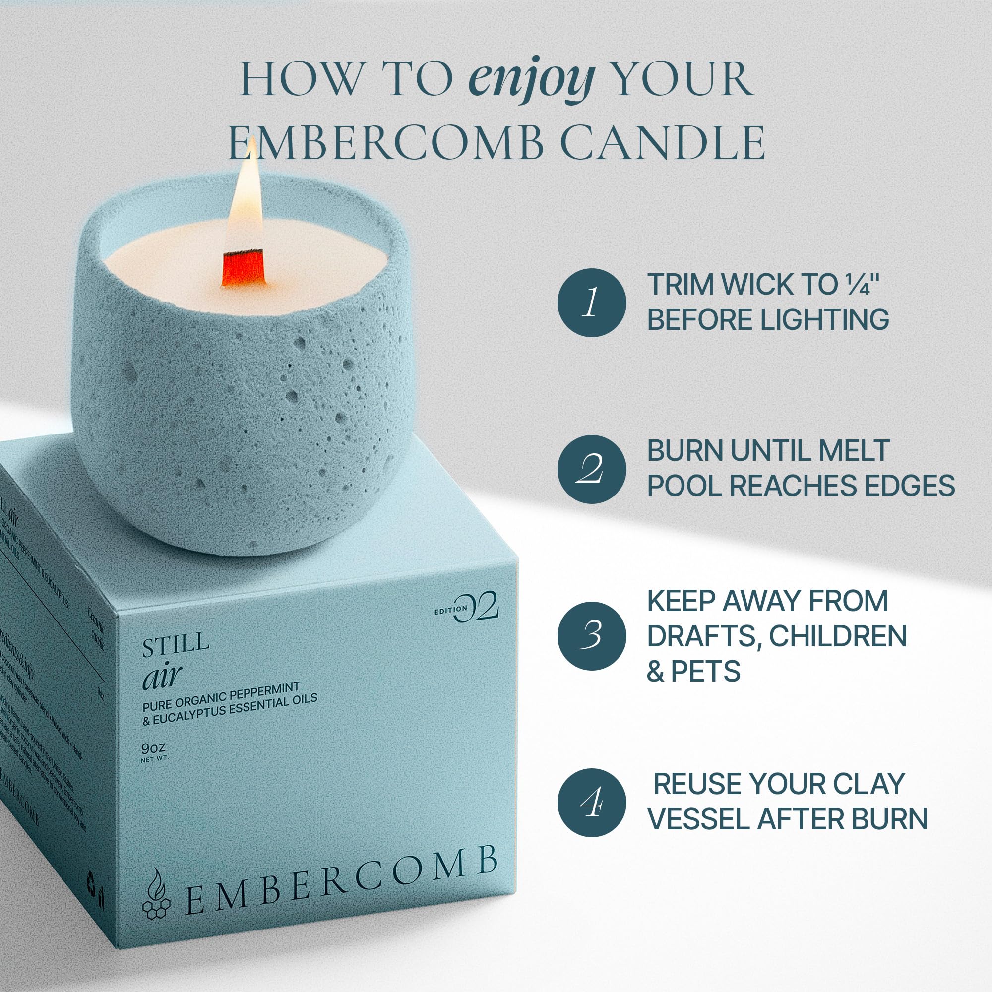 Embercomb non-toxic burn ideal for wellness spaces and sensitive homes.