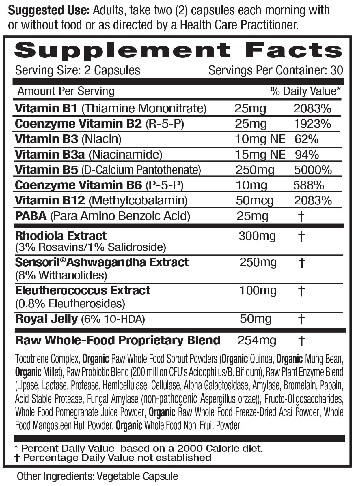 Emerald Labs Adrenal Health capsules closeup showing gluten-free, additive-free formula.