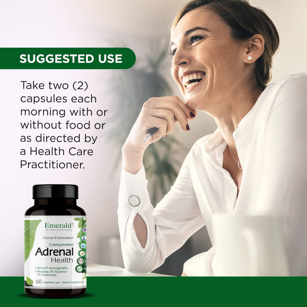 Emerald Labs Adrenal Health gluten-free label signals clean supplement options.