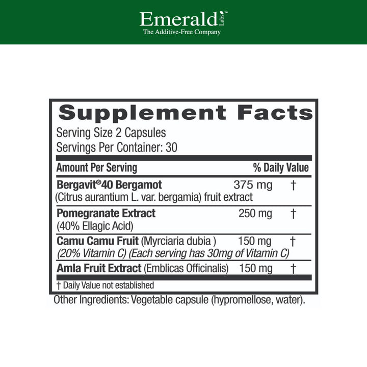 EMERALD LABS Bergamot+ label highlighting key ingredients