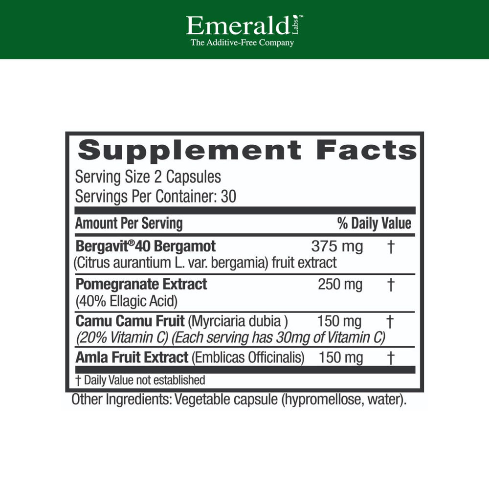 EMERALD LABS Bergamot+ label highlighting key ingredients