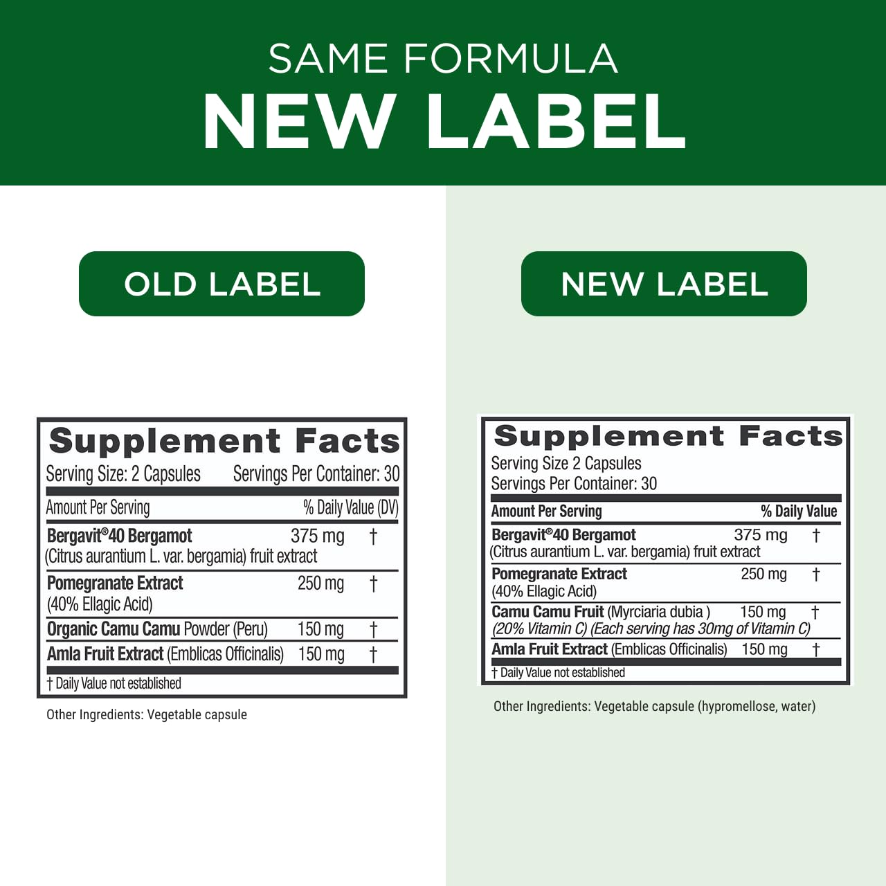 EMERALD LABS Bergamot+ packaging emphasizing sustainability and serving size