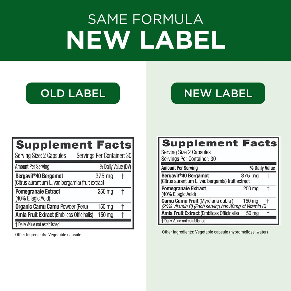 EMERALD LABS Bergamot+ packaging emphasizing sustainability and serving size