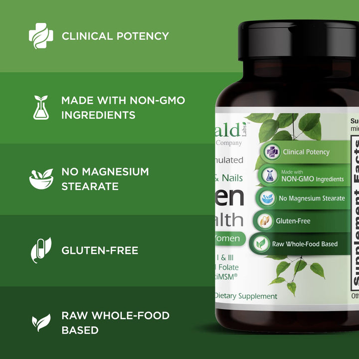 Zinc and nutrients label suggest immune support potential within Emerald Labs collagen health.
