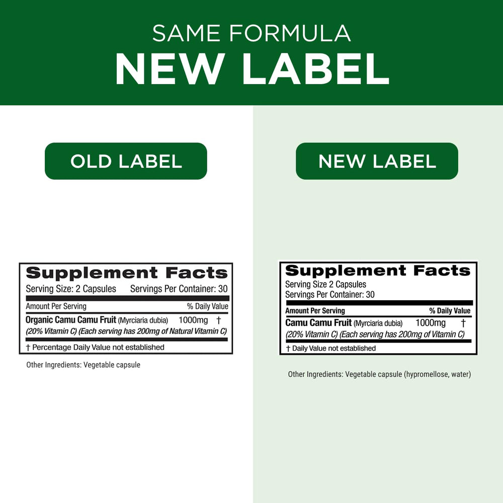 Emerald Labs Camu Camu bottle with cap and 60 capsules for 30-day supply.