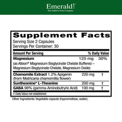 Emerald Labs Cerebral Calm capsules with bottle illustrate magnesium and L-Theanine calm support