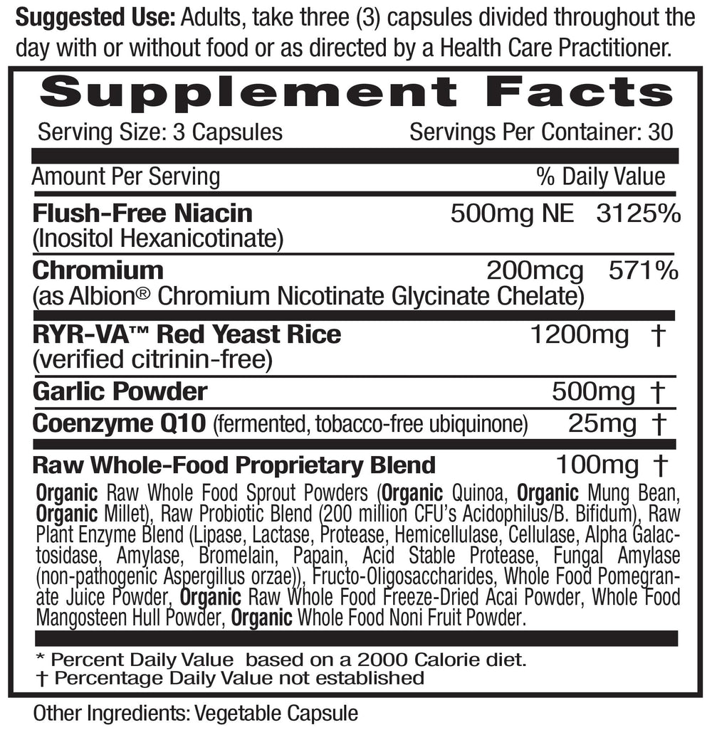 Emerald Labs Cholesterol Health bottle back, supplement notes and dosage guidance