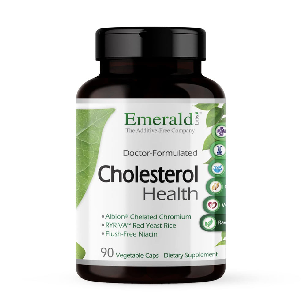 Emerald Labs Cholesterol Health bottle front, heart-friendly nutrient blend visible