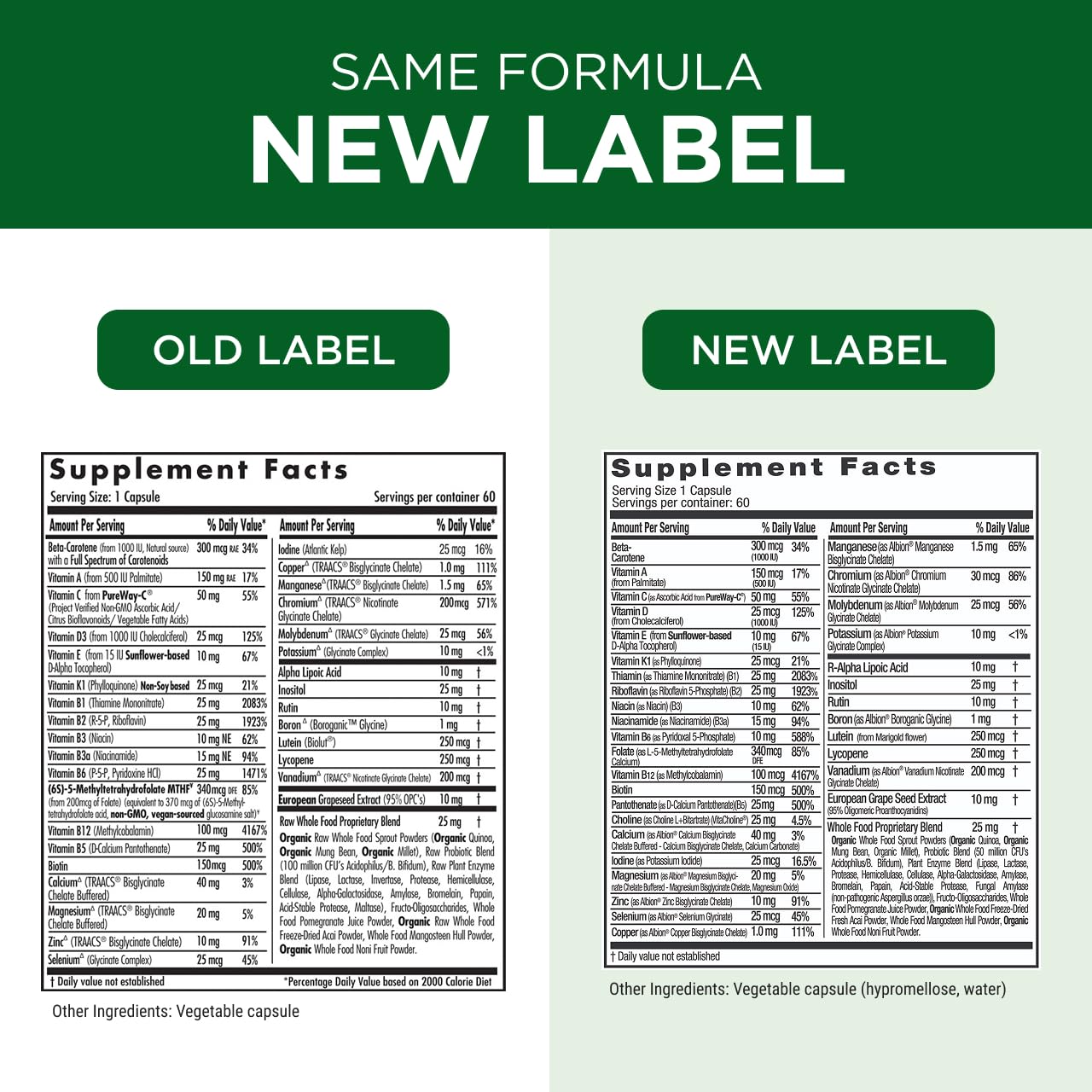 Emerald Labs Complete 1-Daily Multi bottle close-up emphasizes additive-free formulation.