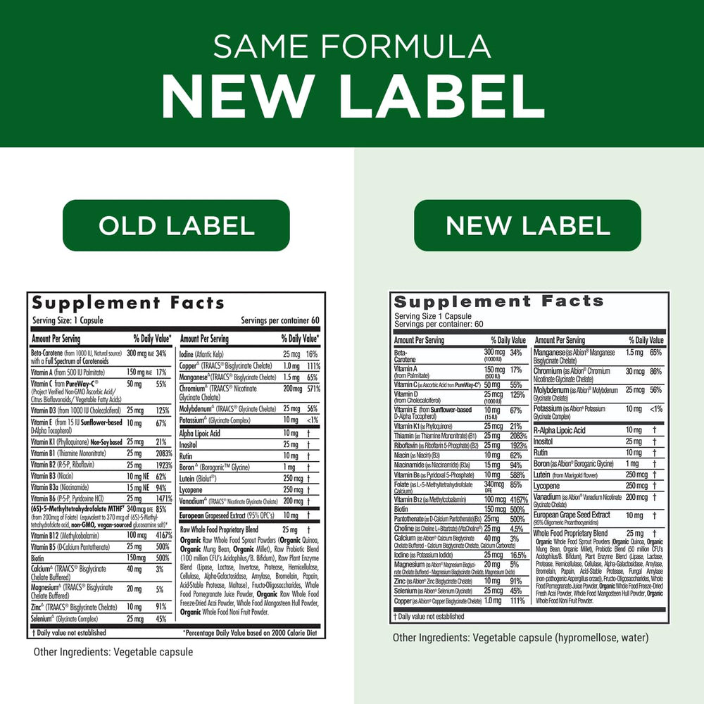 Emerald Labs Complete 1-Daily Multi bottle close-up emphasizes additive-free formulation.