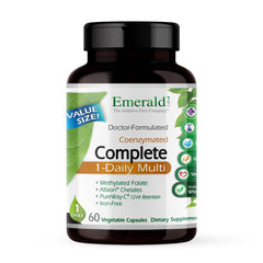 Emerald Labs Complete 1-Daily Multi bottle front suggests daily immune and energy support.
