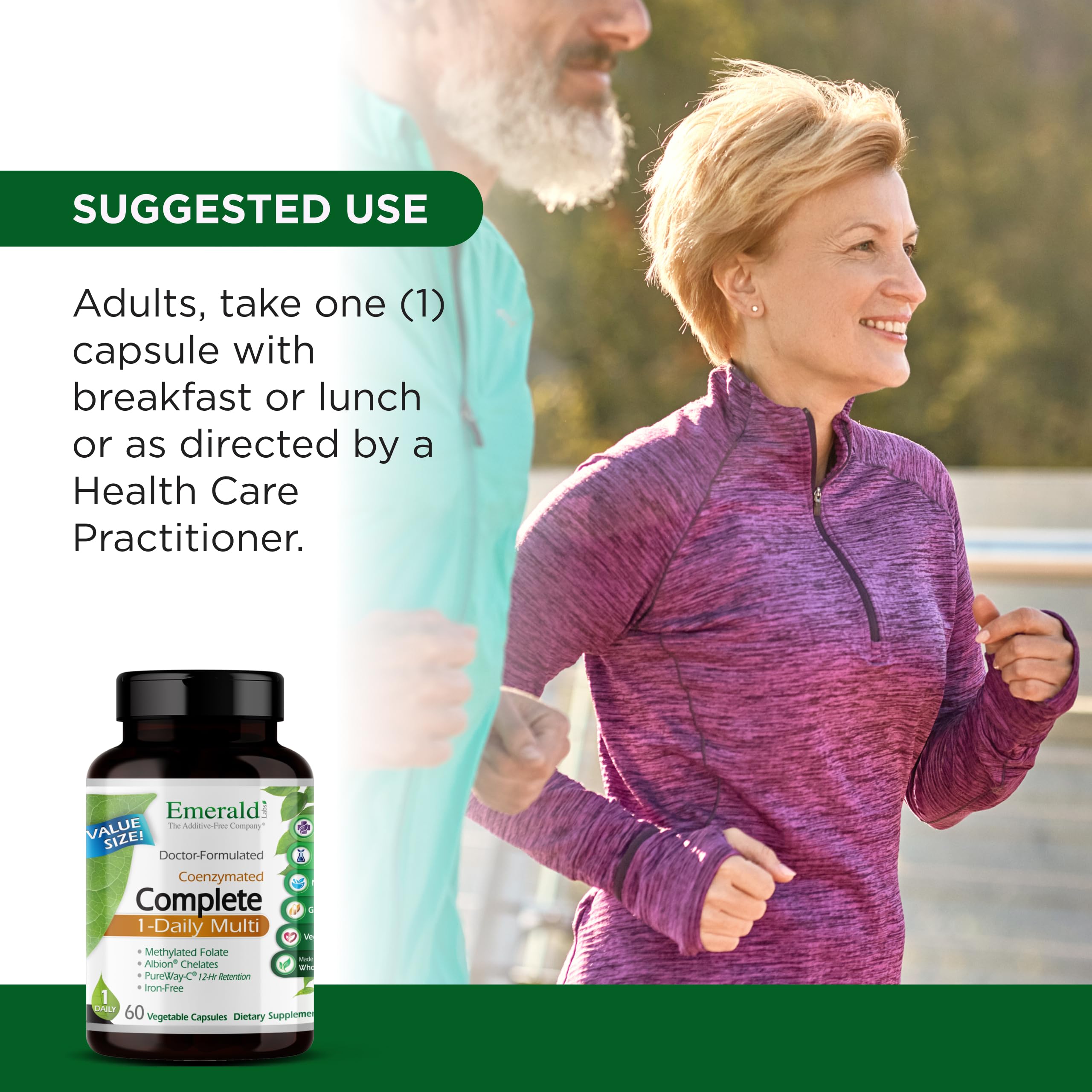 Emerald Labs Complete 1-Daily Multi whole-food blend note suggests sprouts, probiotics, and enzymes.