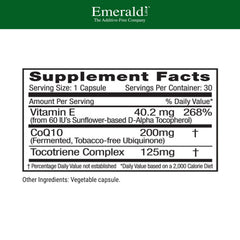 Emerald Labs CoQ10 200mg capsules closeup highlighting soft gels for energy support