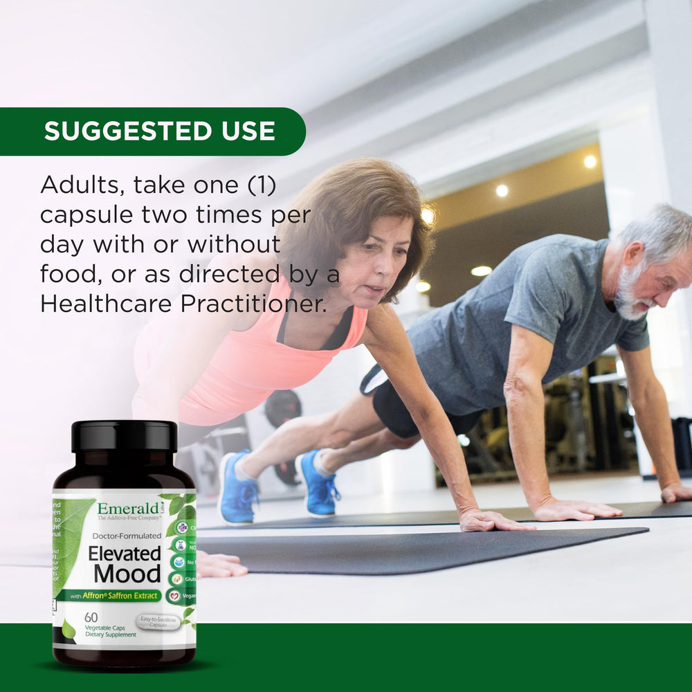 Emerald Labs Elevated Mood bottle held in hand for on-the-go support