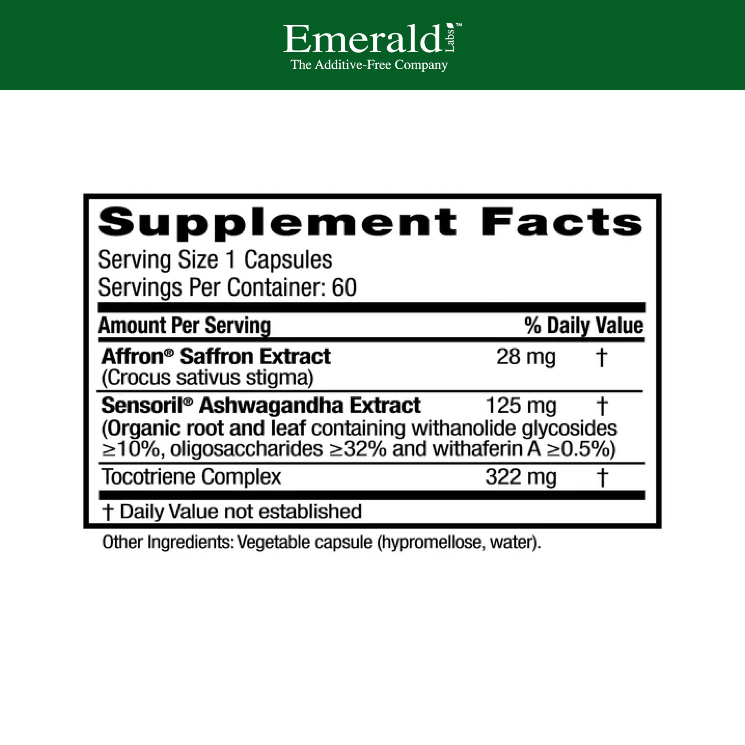 Emerald Labs Elevated Mood bottle side view highlighting vegan gluten-free capsules