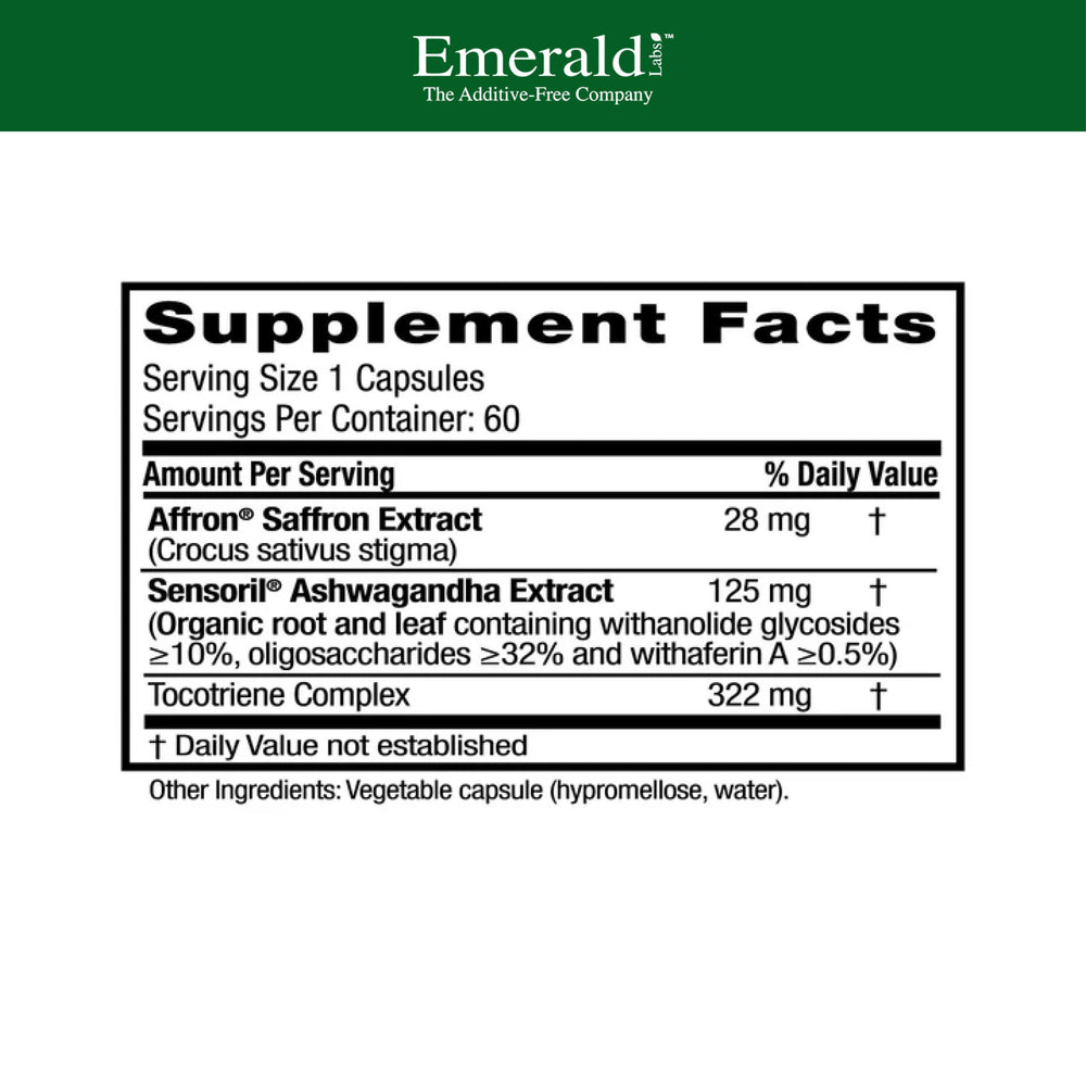 Emerald Labs Elevated Mood bottle side view highlighting vegan gluten-free capsules