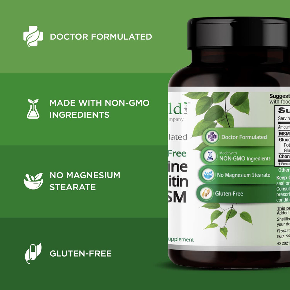 Emerald Labs nutrition facts panel highlights 1350 mg glucosamine per serving for cartilage support