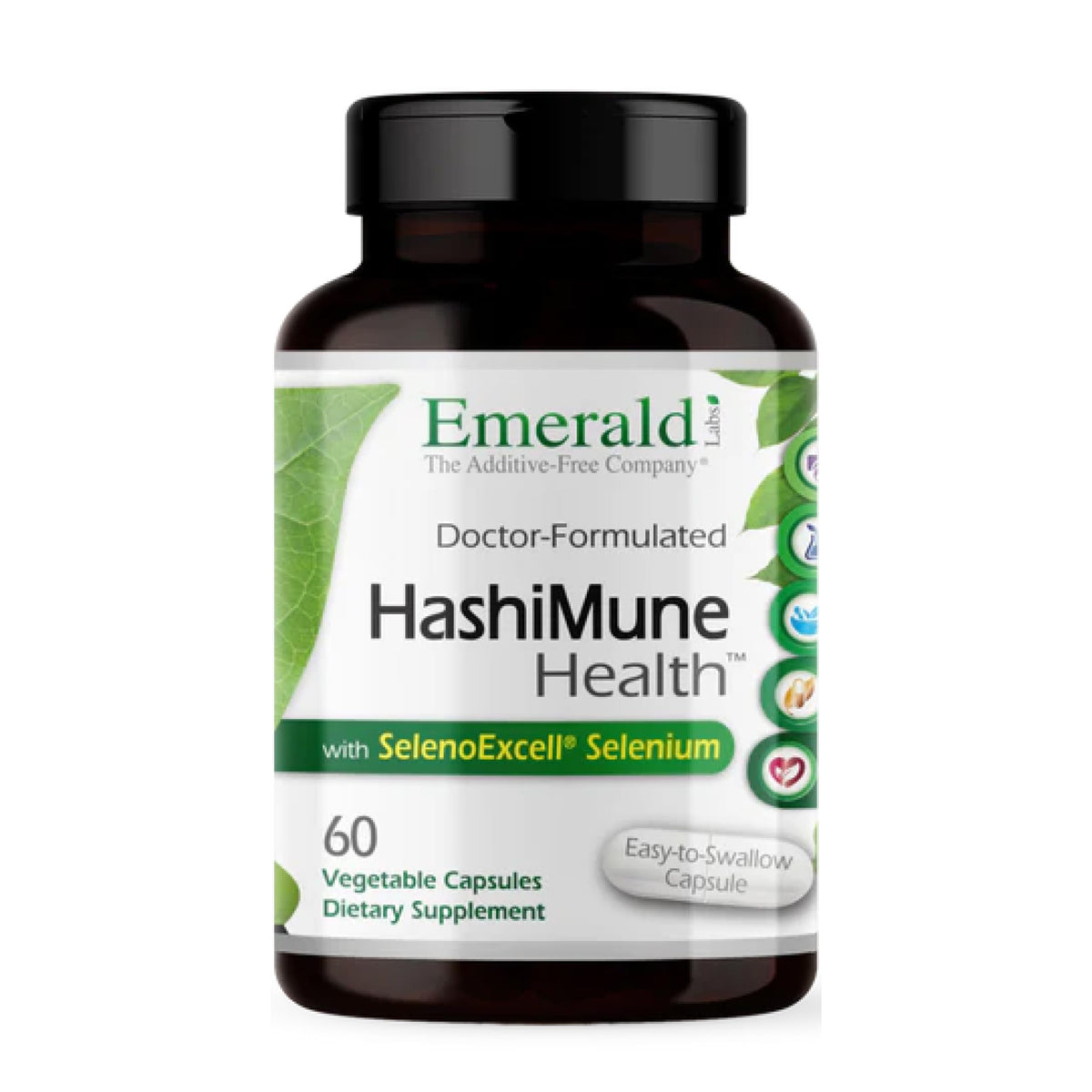 Emerald Labs HashiMune Health bottle showing vegan capsules for immune and thyroid support.