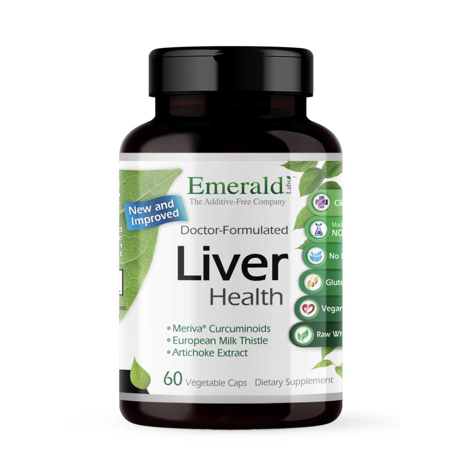 Emerald Labs Liver Health bottle front with daily liver support in vegan capsules.