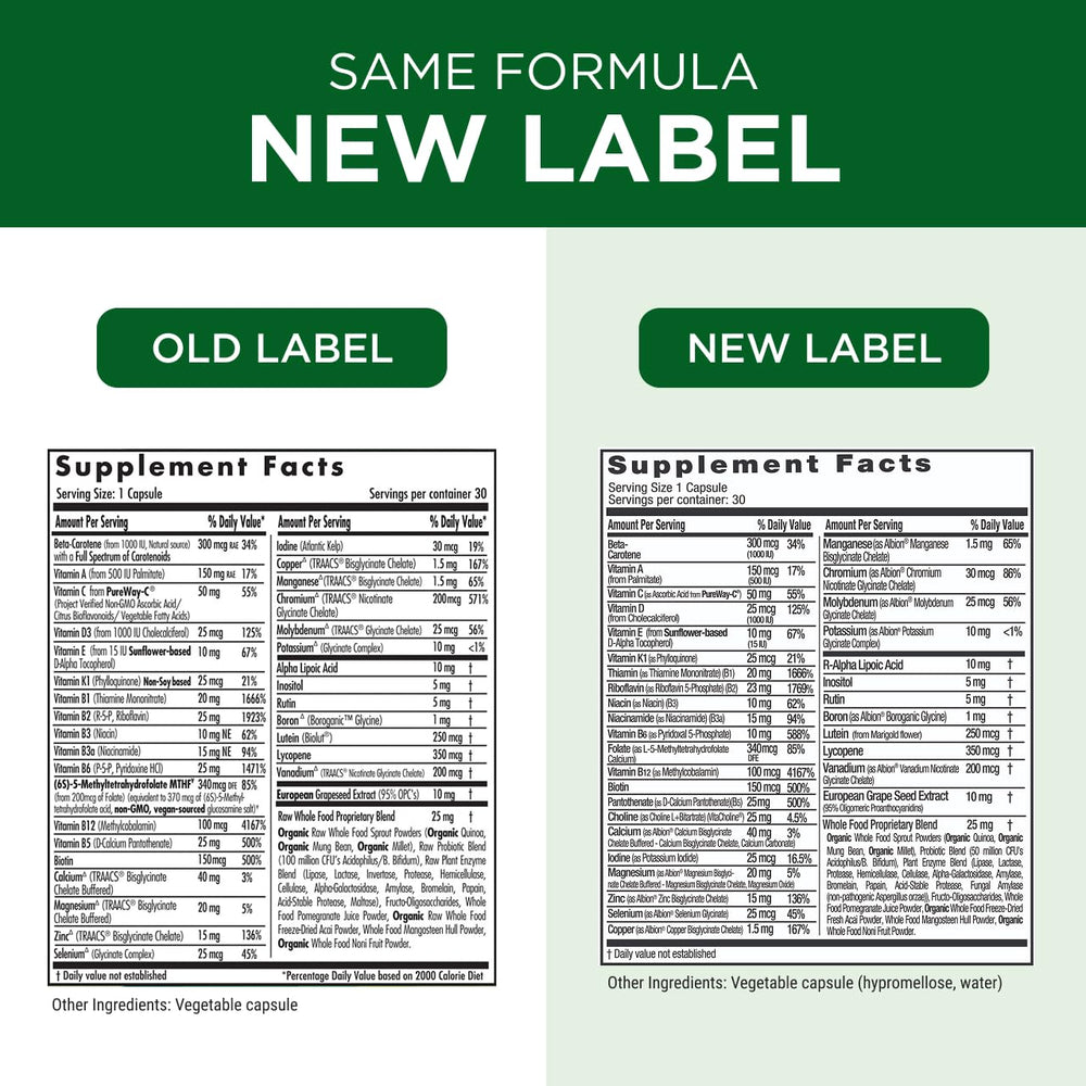 Emerald Labs Men's 1 Daily Multi bottle pour demonstrating easy daily intake.