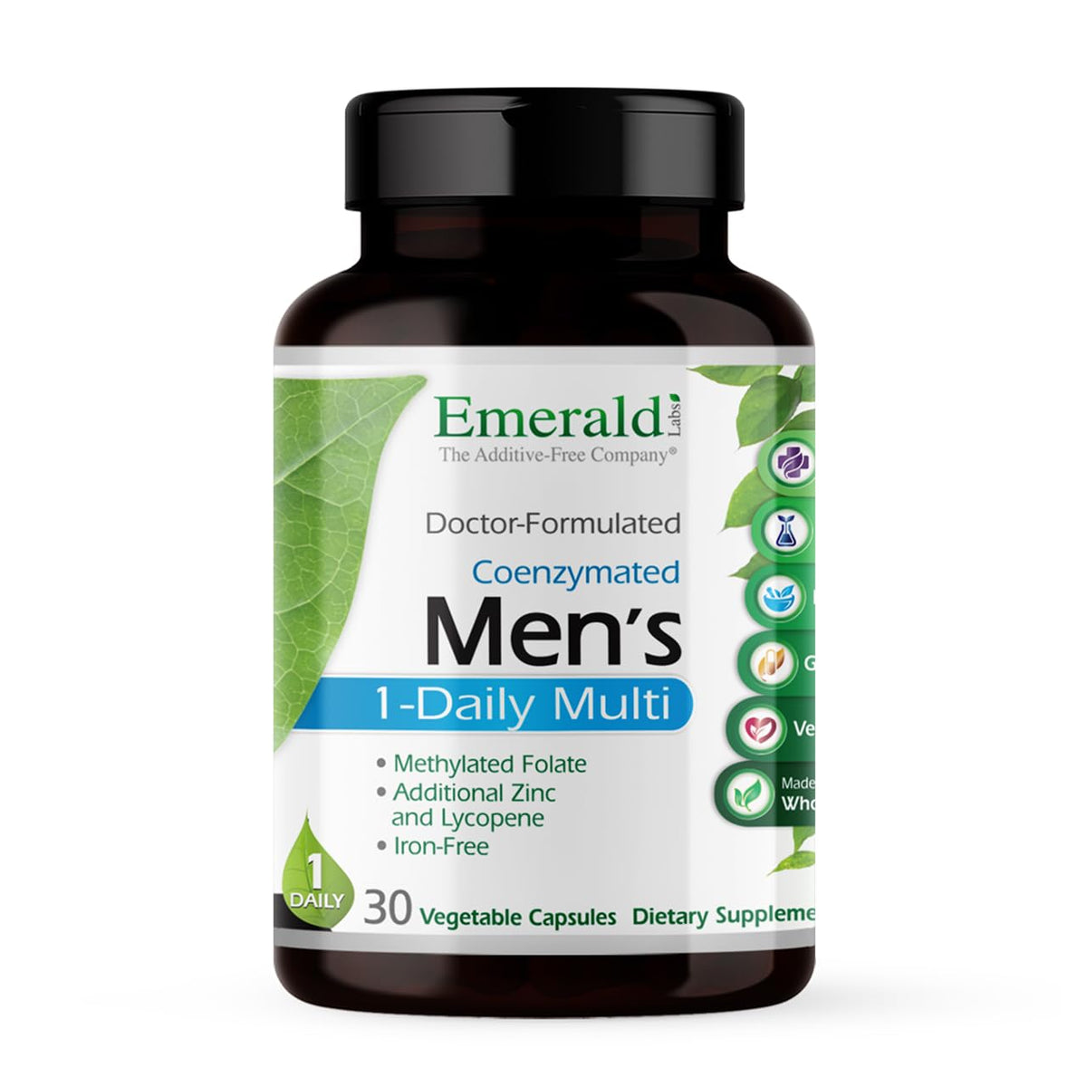 Emerald Labs Men's 1 Daily Multi bottle close-up for daily nutrient support.