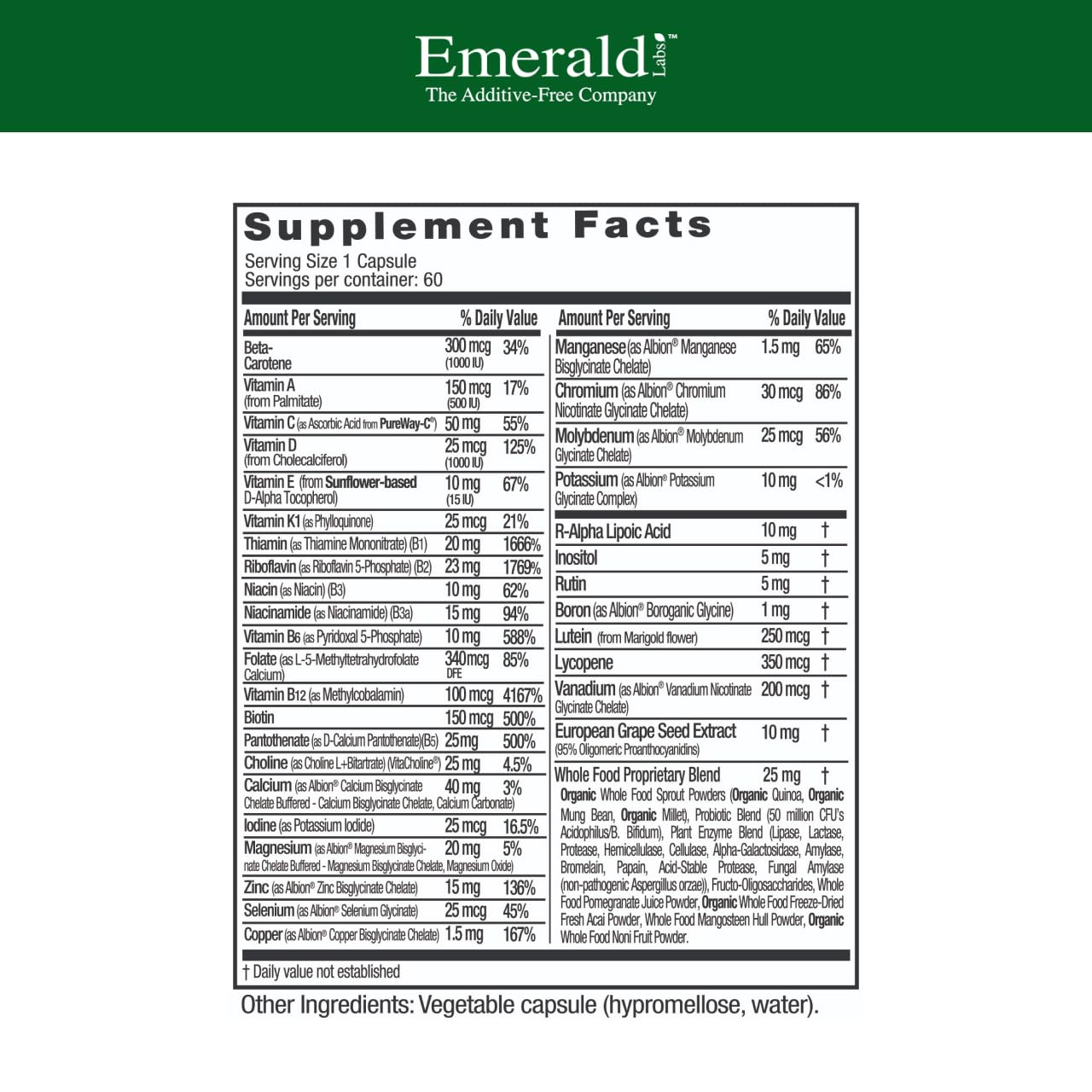Emerald Labs Men's 1 Daily Multi capsules for complete daily nutrition.
