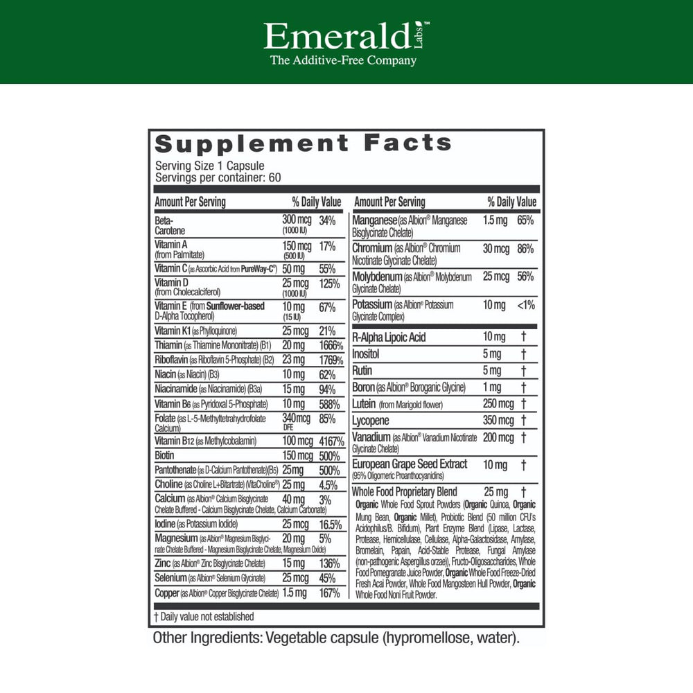 Emerald Labs Men's 1 Daily Multi capsules for complete daily nutrition.