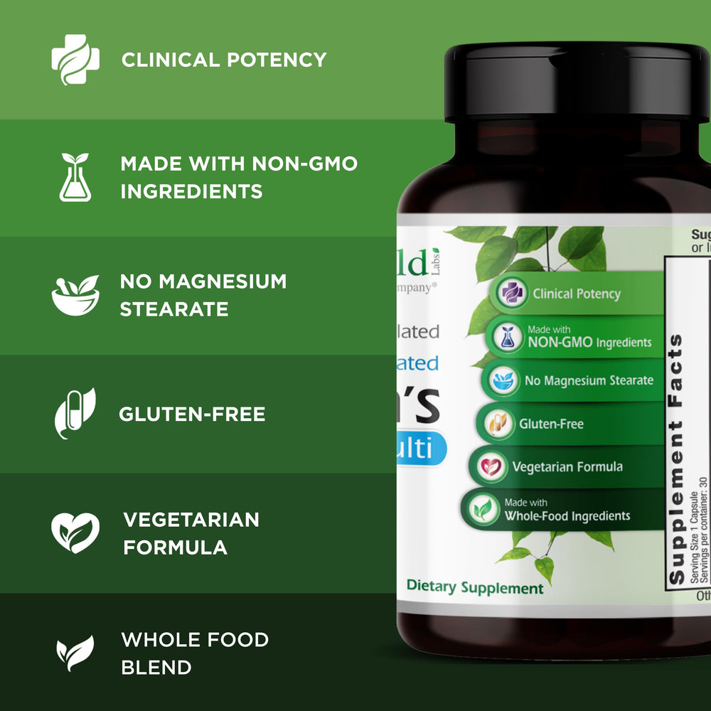 Emerald Labs Men's 1 Daily Multi ingredients panel illustrating essential nutrients.