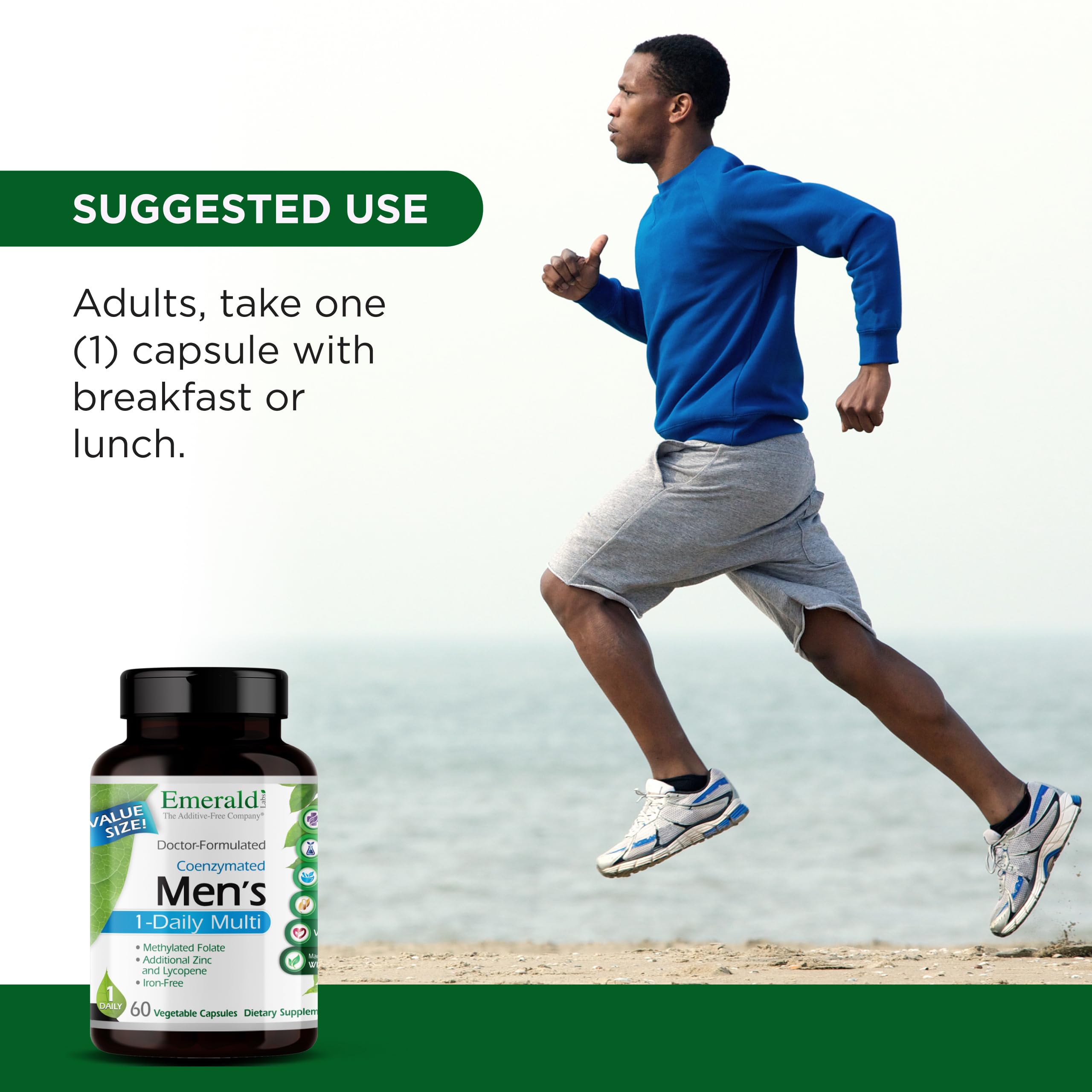 Emerald Labs Men's 1 Daily Multi tablet close-up for convenient daily nourishment.
