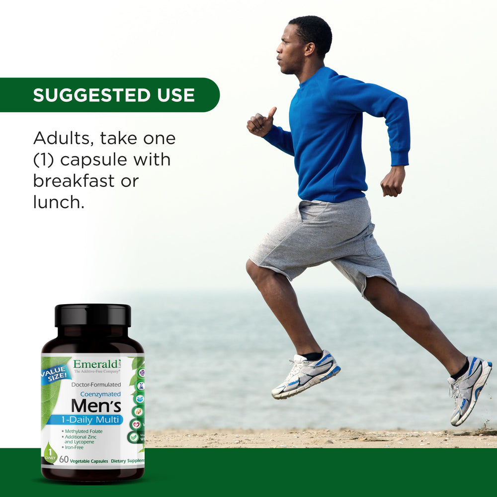 Emerald Labs Men's 1 Daily Multi tablet close-up for convenient daily nourishment.