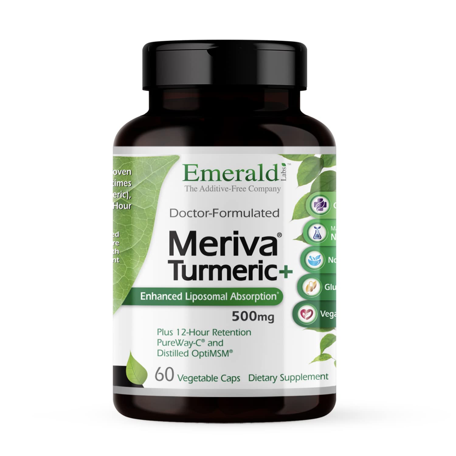 Emerald Labs Meriva Turmeric Plus bottle front displaying clean packaging for joint support