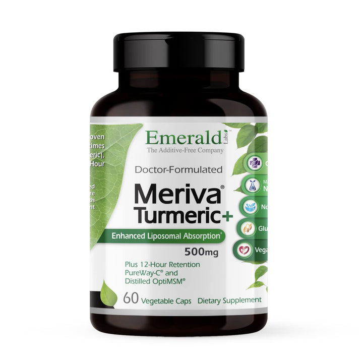 Emerald Labs Meriva Turmeric Plus bottle front displaying clean packaging for joint support