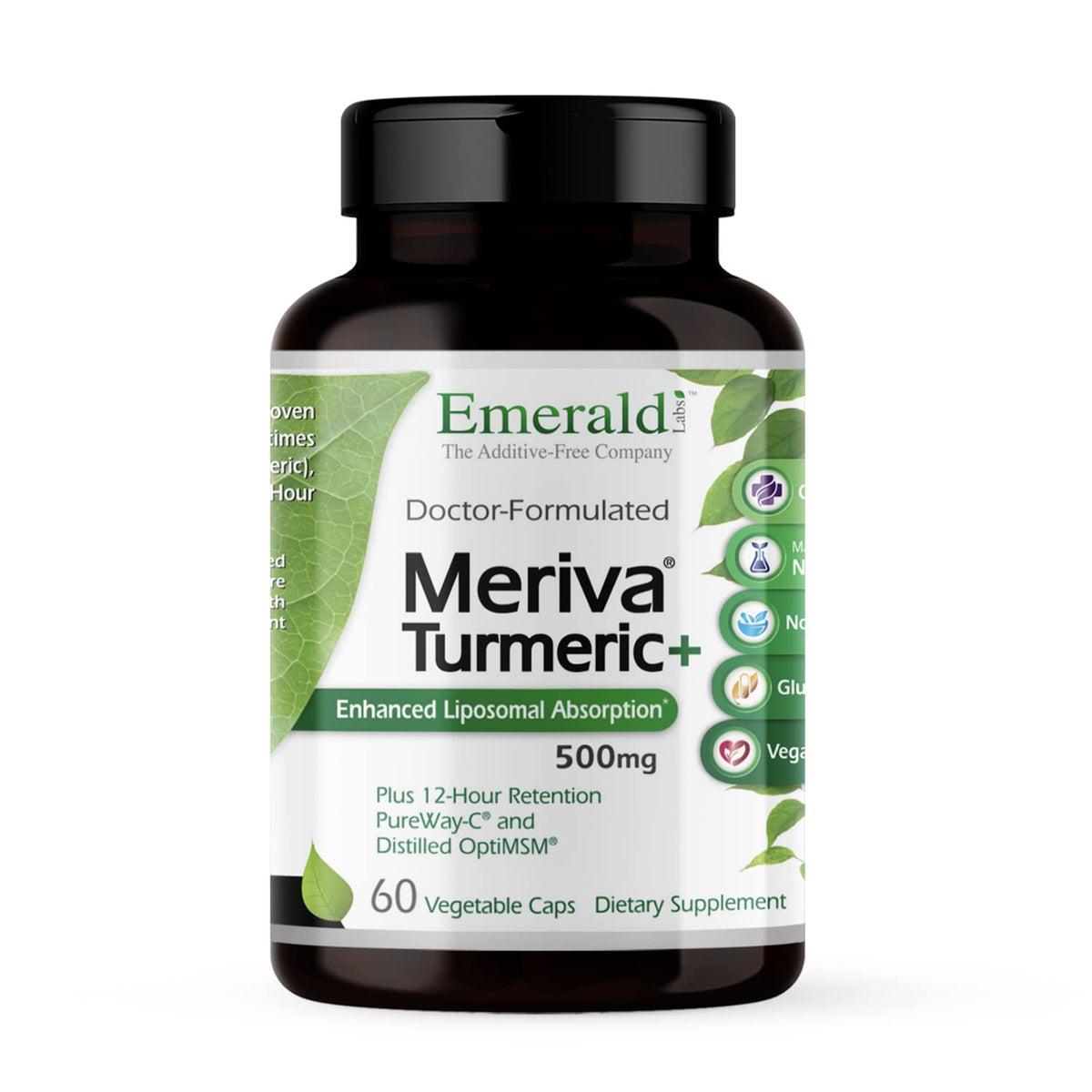 Emerald Labs Meriva Turmeric Plus bottle front displaying clean packaging for joint support