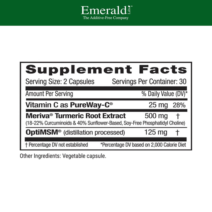 Meriva Turmeric Plus label close-up highlighting high bioavailability and immune support features