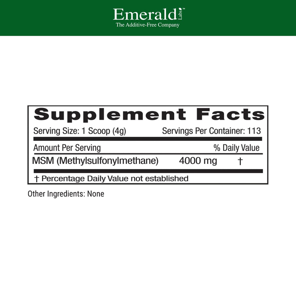 Emerald Labs MSM powder dispensing serving demonstrates accurate daily dosage